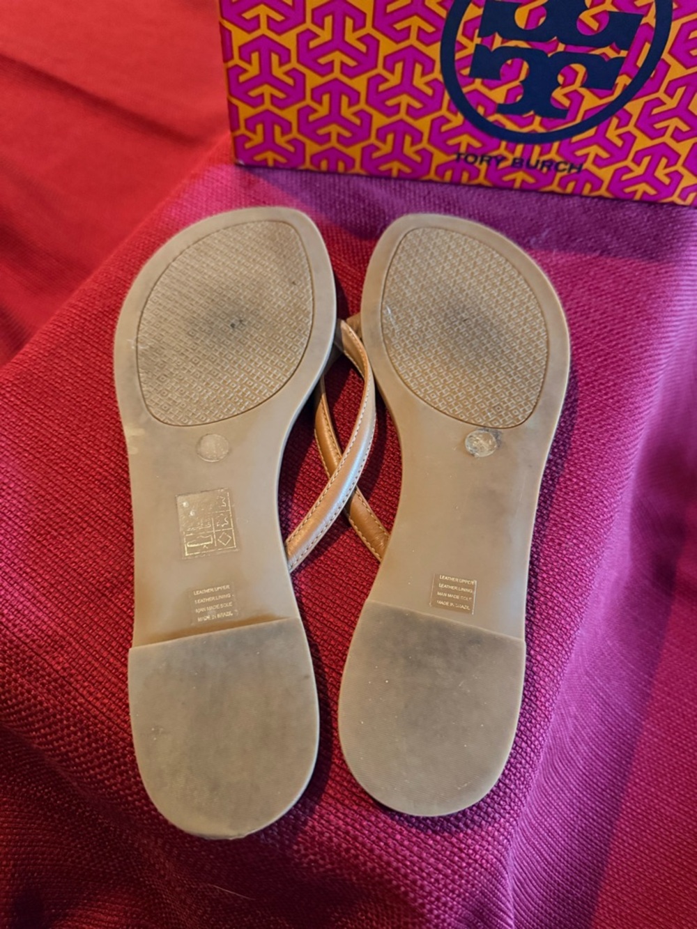 Tory Burch Royal Tan & Gold Terra Thong Veg Leather Sandal Box - Picture 6 of 12